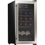 nutrichef 15 Bottle Fridge | Red and White Chiller | Adjustable Temp Control 41°F to 64°F | Ultra Quiet Operation | Mini Wine Cooler Built for Home, Office, Kitchen Counter, 27x13x17, Stainless Steel