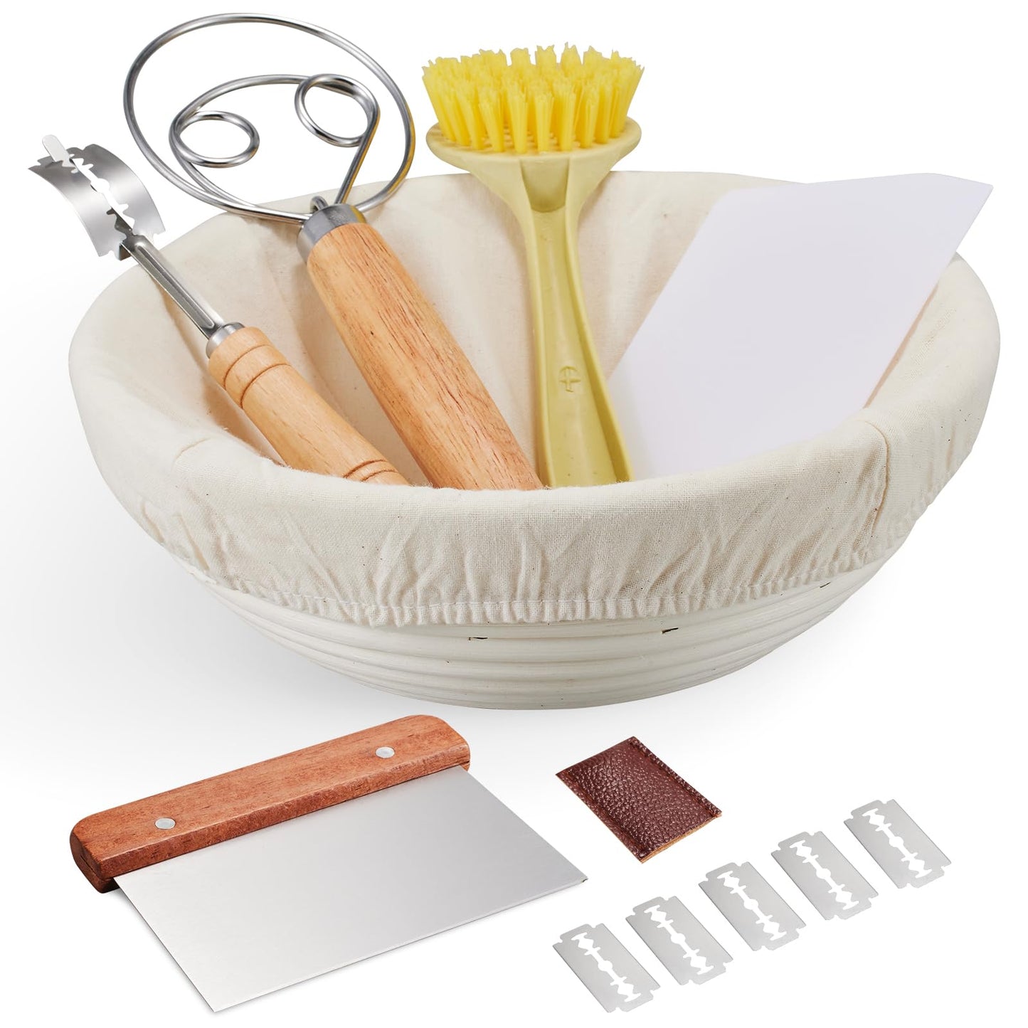 Banneton Bread Proofing Basket Banneton Basket Set Sourdough Proofing Basket Round Proofing Bowls Handmade Rattan Baskets and Liners (Round 9 inch set of 2)