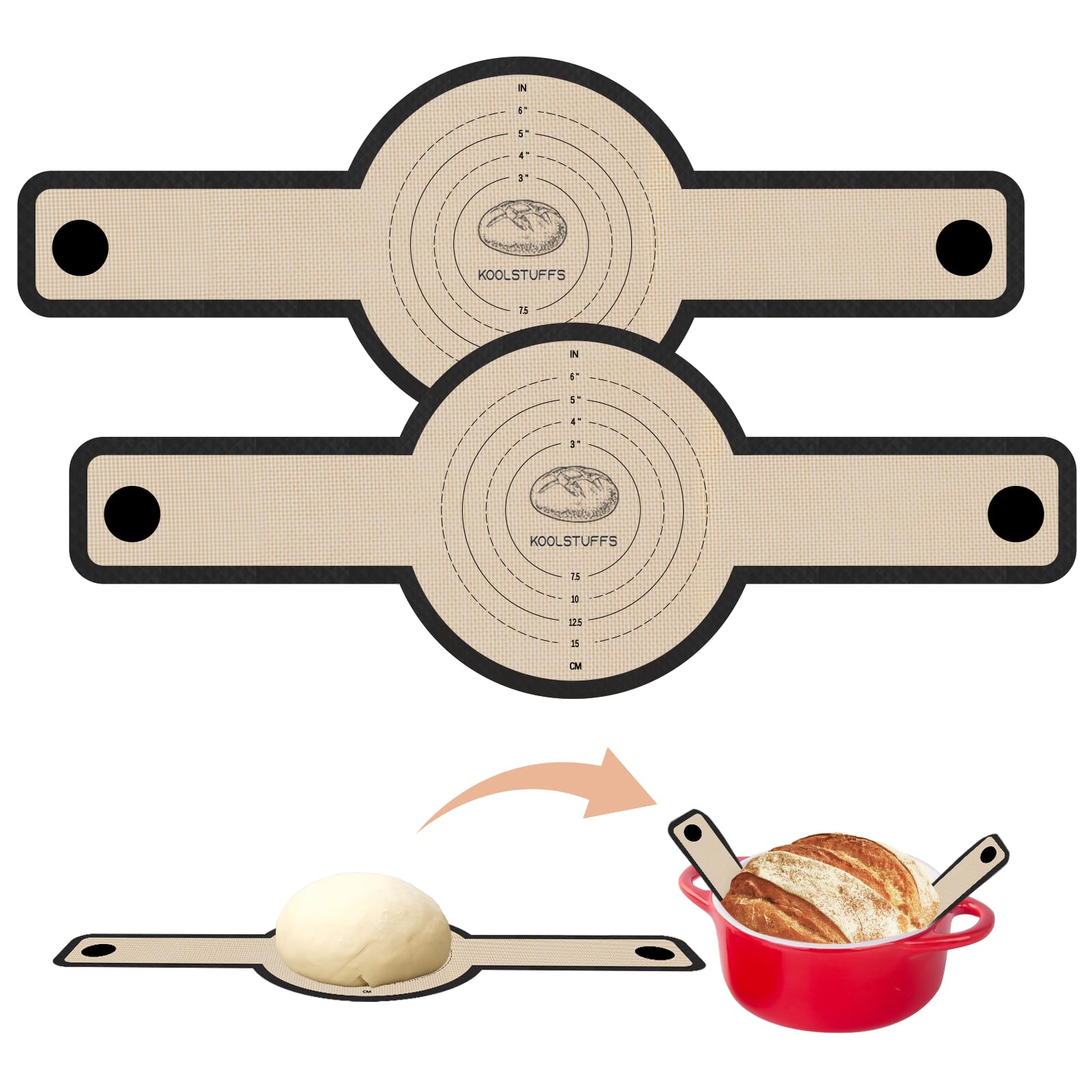 Silicone Bread Sling for Dutch Oven, 2 PCS Non-Stick & Easy Clean Reusable Silicone Bread Baking Mat with Long Handles, Easy to Transfer Sourdough Bread, BM02