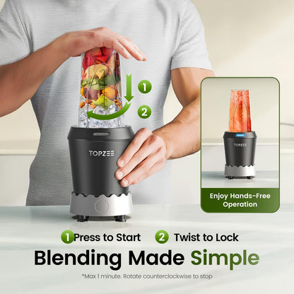 TOPZEE Blender for Smoothies, 1000W Slushie Machine, Bullet Blenders for Kitchen, Personal Portable Blender, Protein Shake Mixer with 24oz Easy Go Cups, Licuadora, Dishwasher Safe, Max 1200W