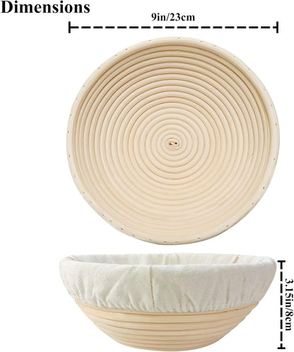 Banneton Bread Proofing Basket Set of 2: 9 Inch Round Sourdough Proofing Bowls for Artisan Bread Making for Professionals and Home Bakers