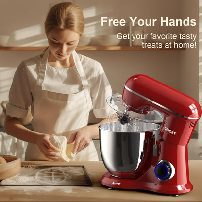 CEBORY 3-IN-1 Electric Stand Mixer, 6.5QT Bowl 10-Speed Kitchen Mixer, Household Food Mixers include Dough Hook, Beater and Whisk, Bread Cake Mixer for Baking and Most Home Cooks, Red