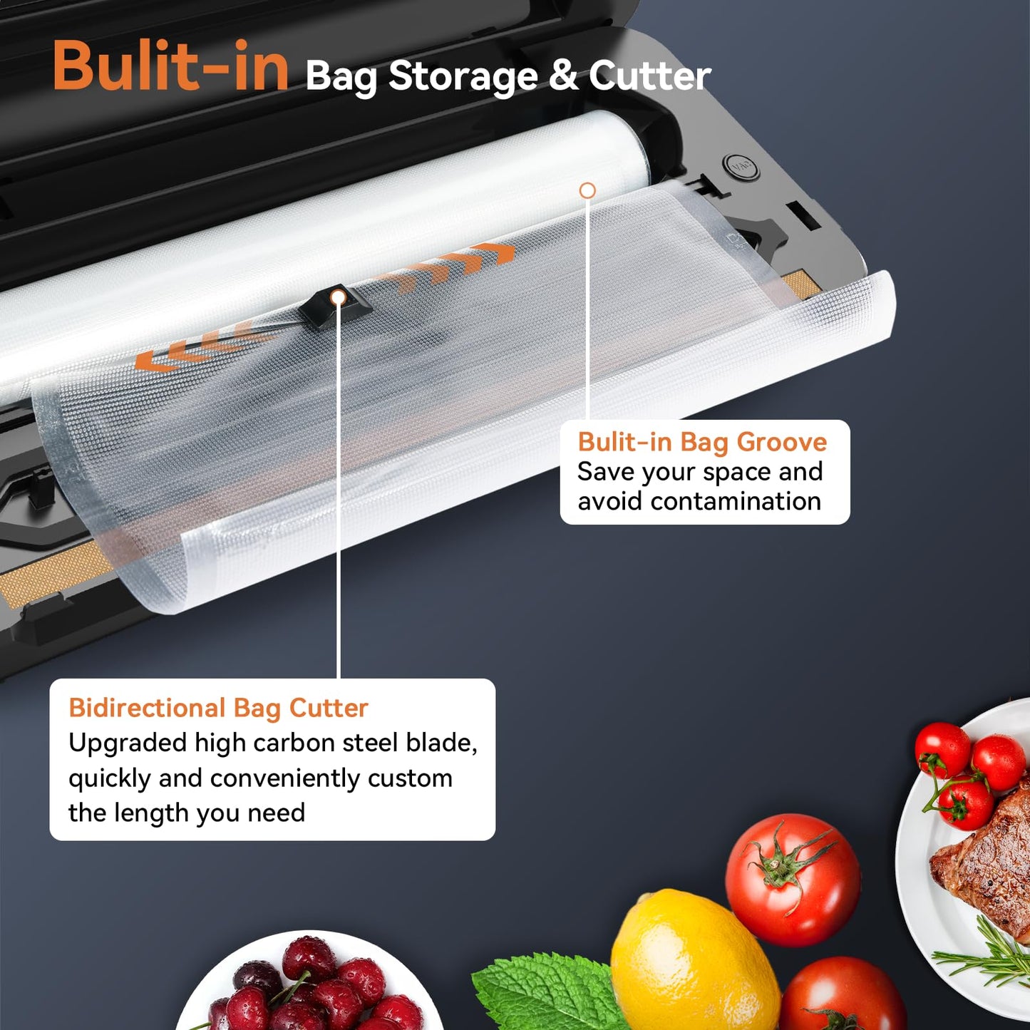 Pyukix Vacuum Sealer Machine, Food Sealer Machine 80KPA Automatic 8-IN-1 for Food Saving Dry/Moist Mode with Build-in Cutter&Storage, Air Suction Hose, Digital Countdown, Bag Roll, 11 Vacuum Bags