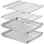 Wildone Baking Sheet & Rack Set [2 Sheets + 2 Racks], Stainless Steel Cookie Pan with Cooling Rack, Size 16 x 12 x 1 Inch, Non Toxic & Heavy Duty & Easy Clean