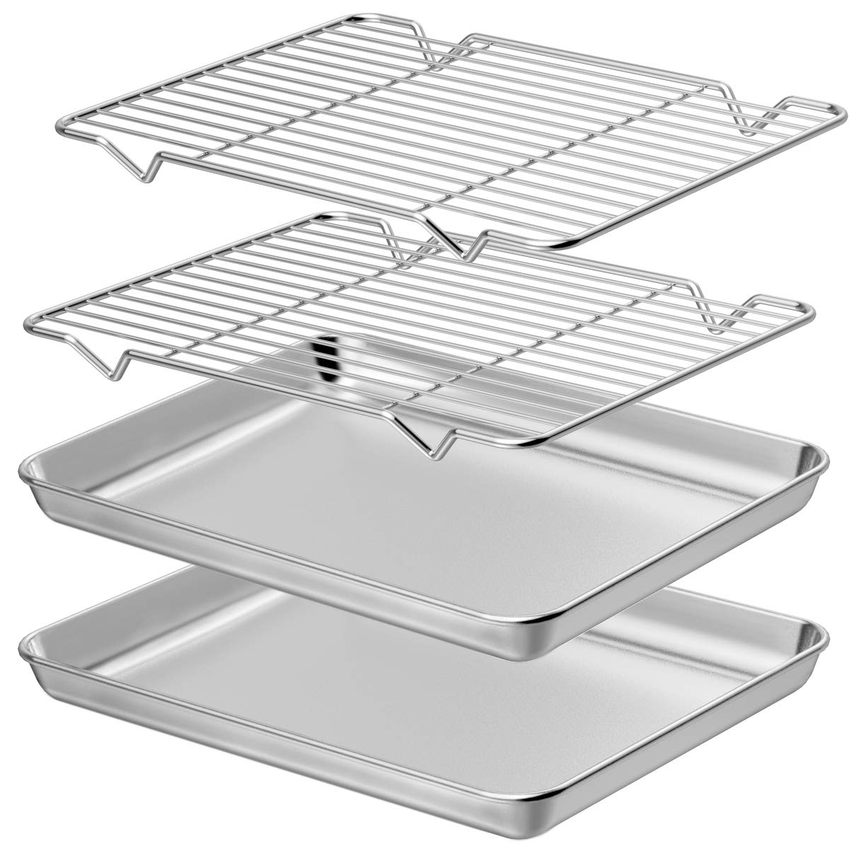 Wildone Baking Sheet & Rack Set [2 Sheets + 2 Racks], Stainless Steel Cookie Pan with Cooling Rack, Size 16 x 12 x 1 Inch, Non Toxic & Heavy Duty & Easy Clean
