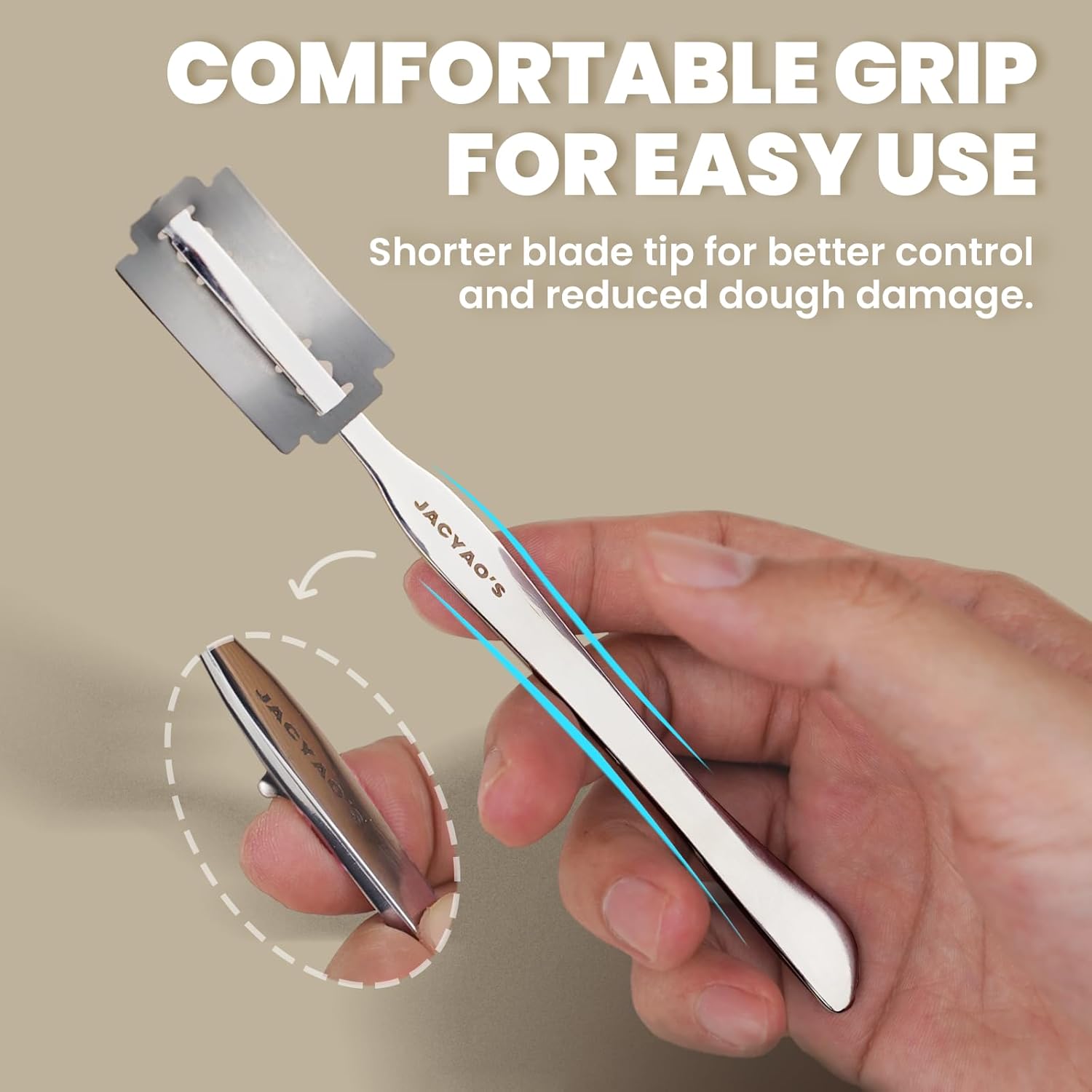 JACYAO'S Bread Lame, Sourdough Scoring Tool Made From 304 Stainless Steel, Professional Bread Scoring Tool with 10 Razor Blades and Metal Storage Box