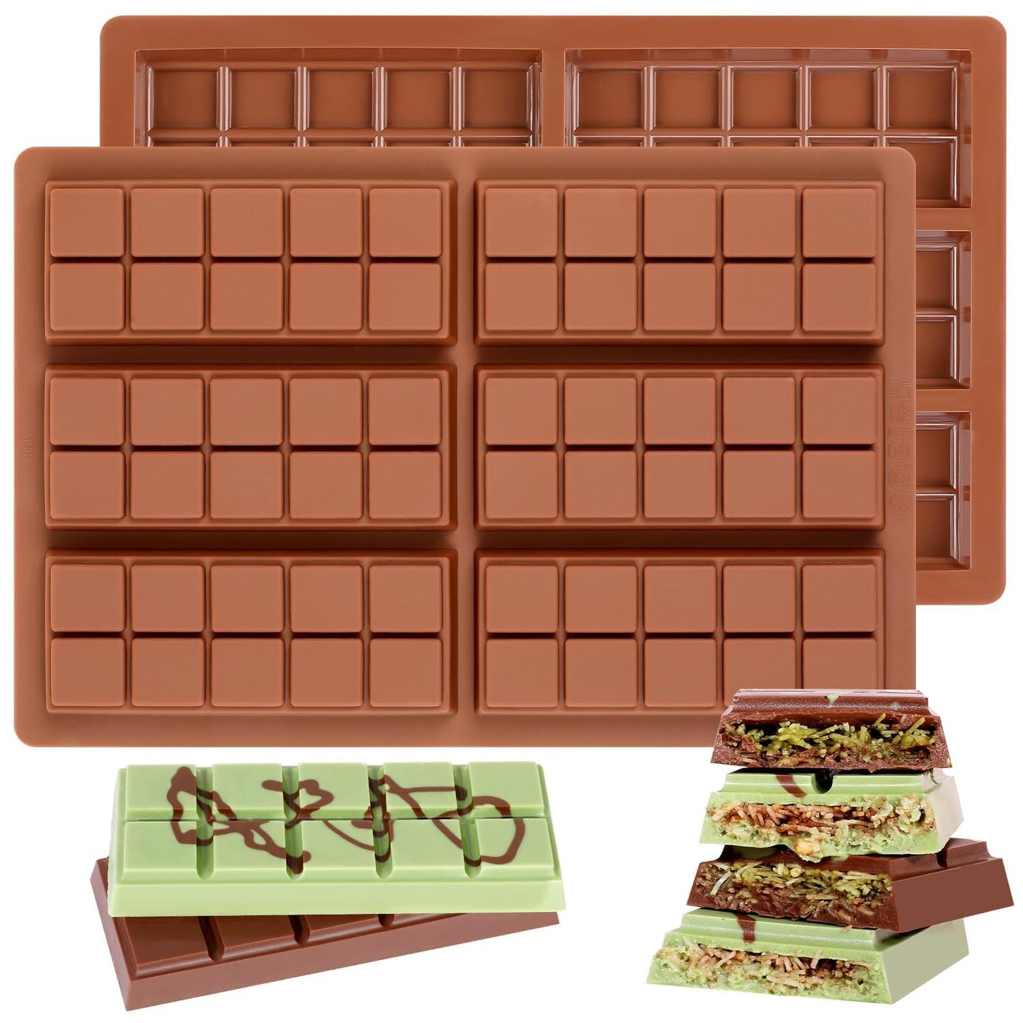 Chocolate Bar Mold - Non-Stick Chocolate Molds, Food Grade Silicone Deep Mold for Dubai Pistachio, Candy, Snacks