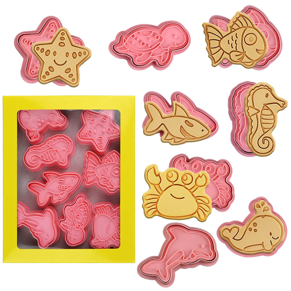 Animal Cookie Cutters With Plunger Stamps Set,8 Piece 3D Animal Embossing Cutters For Biscuit Fondant Cheese Baking Molds