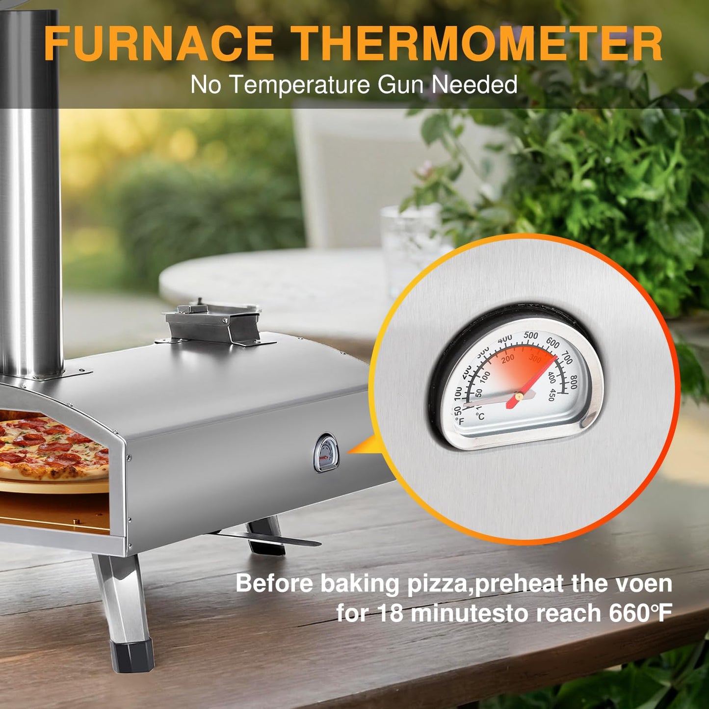 PolarcoForgeco Pizza Oven Outdoor Wood-Fired - 12 Inch Outdoor Pizza Oven with Rotatable Pizza Stone, Portable Stainless Steel Pellet Pizza Maker for Outside Backyard Camping - Silver