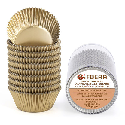 Gifbera White Metallic Foil Cupcake Liners Standard Size Baking Cups, 200-Count