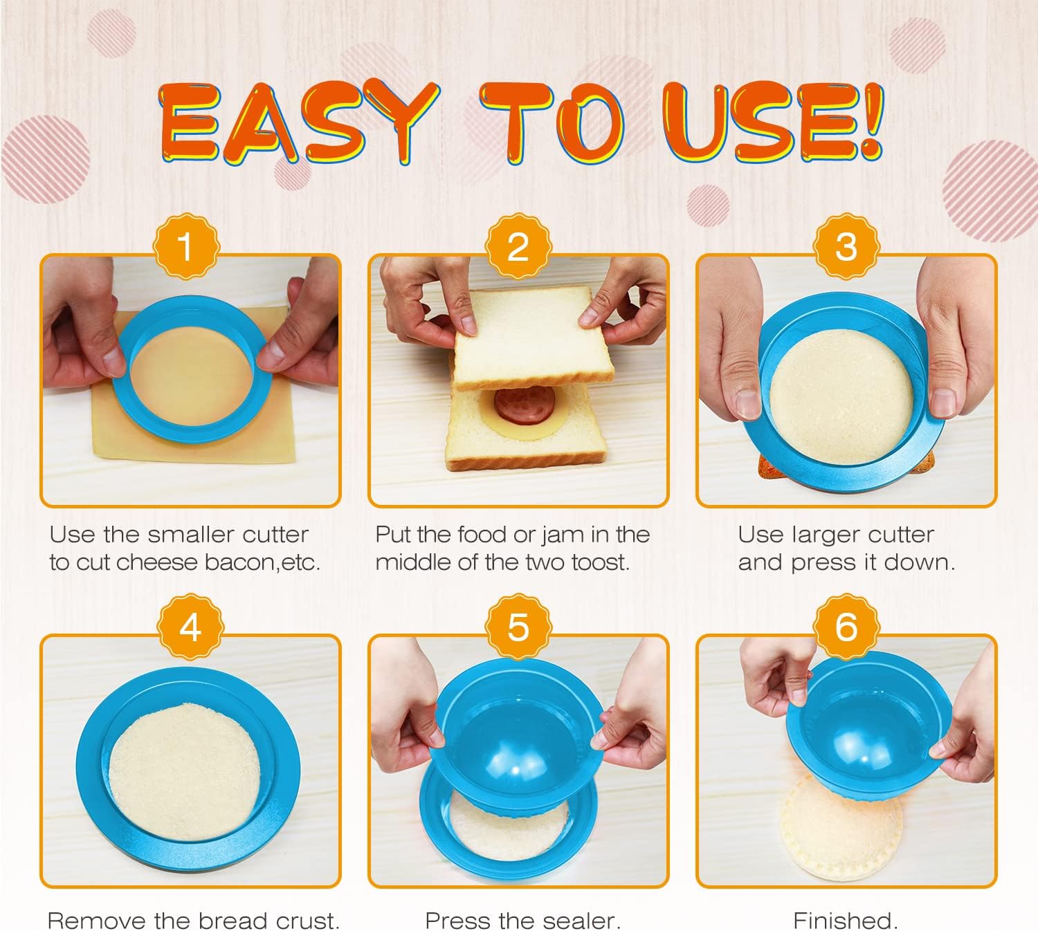 HiYZ Sandwich Cutter and Sealer - 5 PCS Decruster Sandwich Maker - Peanut Butter and Jelly Crustless Sandwich Bread Pancake Maker Cookie Cutter for Kids Children Boys Girls