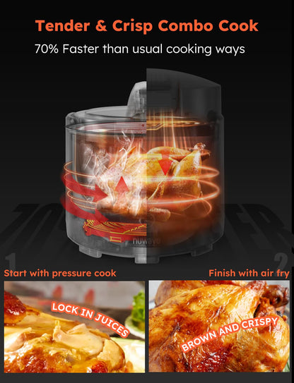 Nuwave Duet Air Fryer and Electric Pressure Cooker Combo with 2 Switchable Lids, 300 FoolProof One-Touch Presets, Crisp&Tender Tech, 6QT Heavy-duty Stainless Steel Pot, 15+ Safety Features