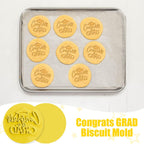 Graduation Fondant Stamp, Congrats Grad Cookie Stamp, 3D Raised Design Graduation Fondant Embosser for DIY Baking Cake Decorating Cookies Sugar Paste Cupcake Topper, 3.15inch, Yellow