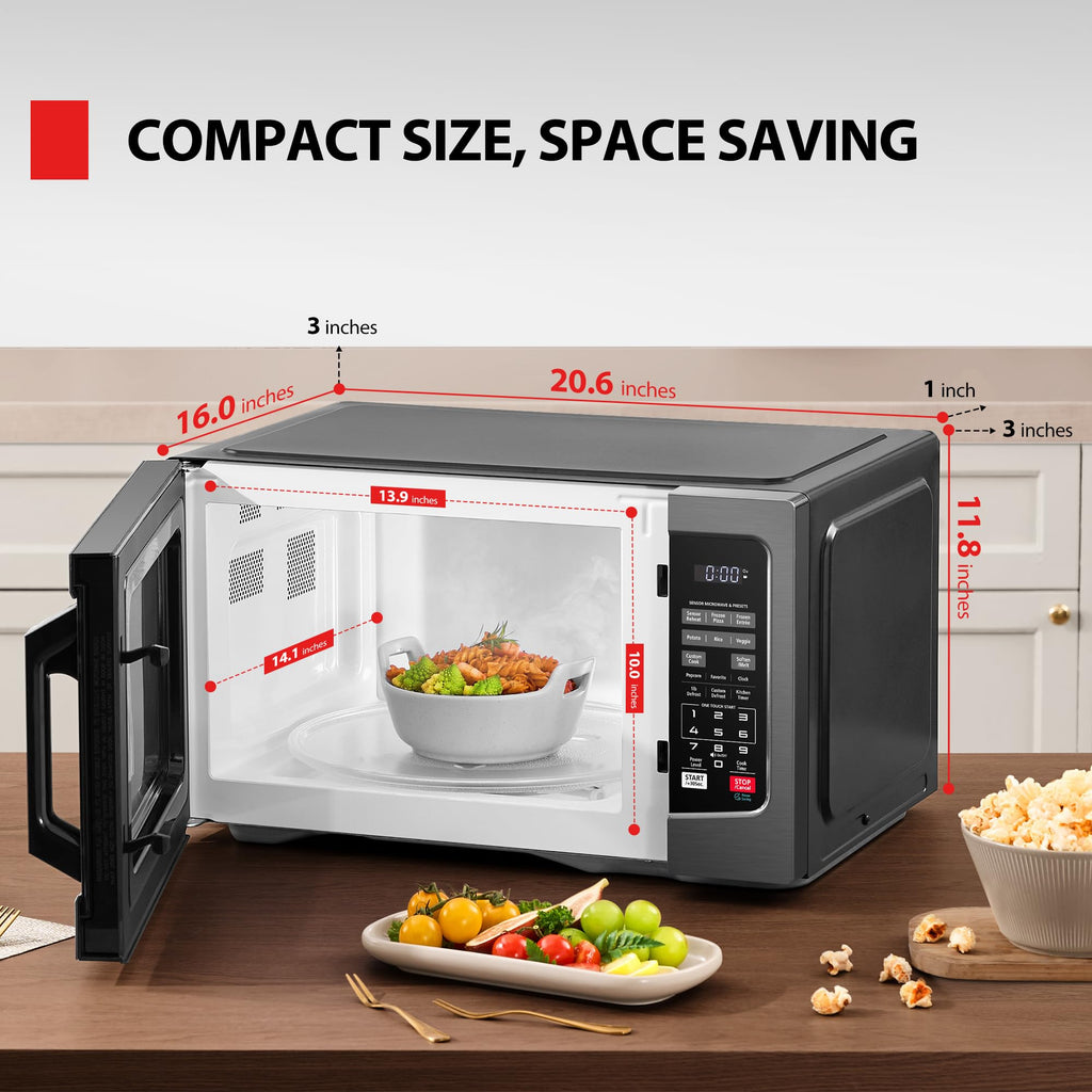 Kuchenki mikrofalowe TOSHIBA EM131A5C-BS do blatu, 1,2 stopy sześciennej, 12,4 cala, wyjmowany talerz obrotowy, inteligentny czujnik wilgotności, 12 automatycznych menu, funkcja wyciszenia, tryb ECO, łatwe czyszczenie wnętrza, kolor czarny, 1100 W
