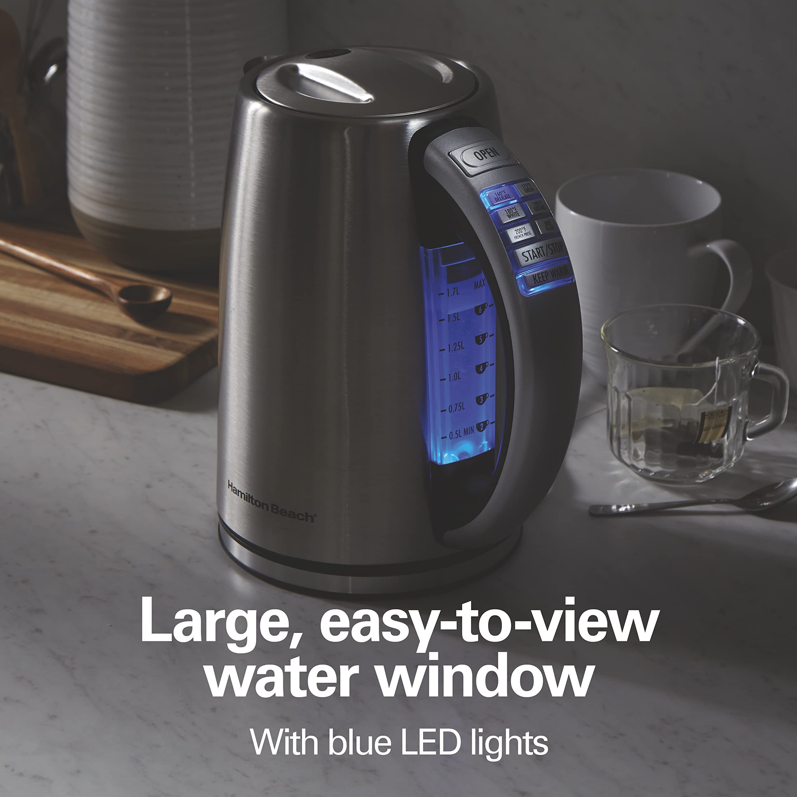 Hamilton Beach 1.7 Liter Temperature Control Electric Kettle, Water Boiler & Heater, Fast 1500 Watts, BPA Free, Cordless, Auto-Shutoff and Boil-Dry Protection, Stainless Steel (41020R)