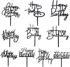 10 PCS Black Happy Birthday Cake Topper Acrylic Cupcake Topper A Series of Birthday Cake Supplies Decorations