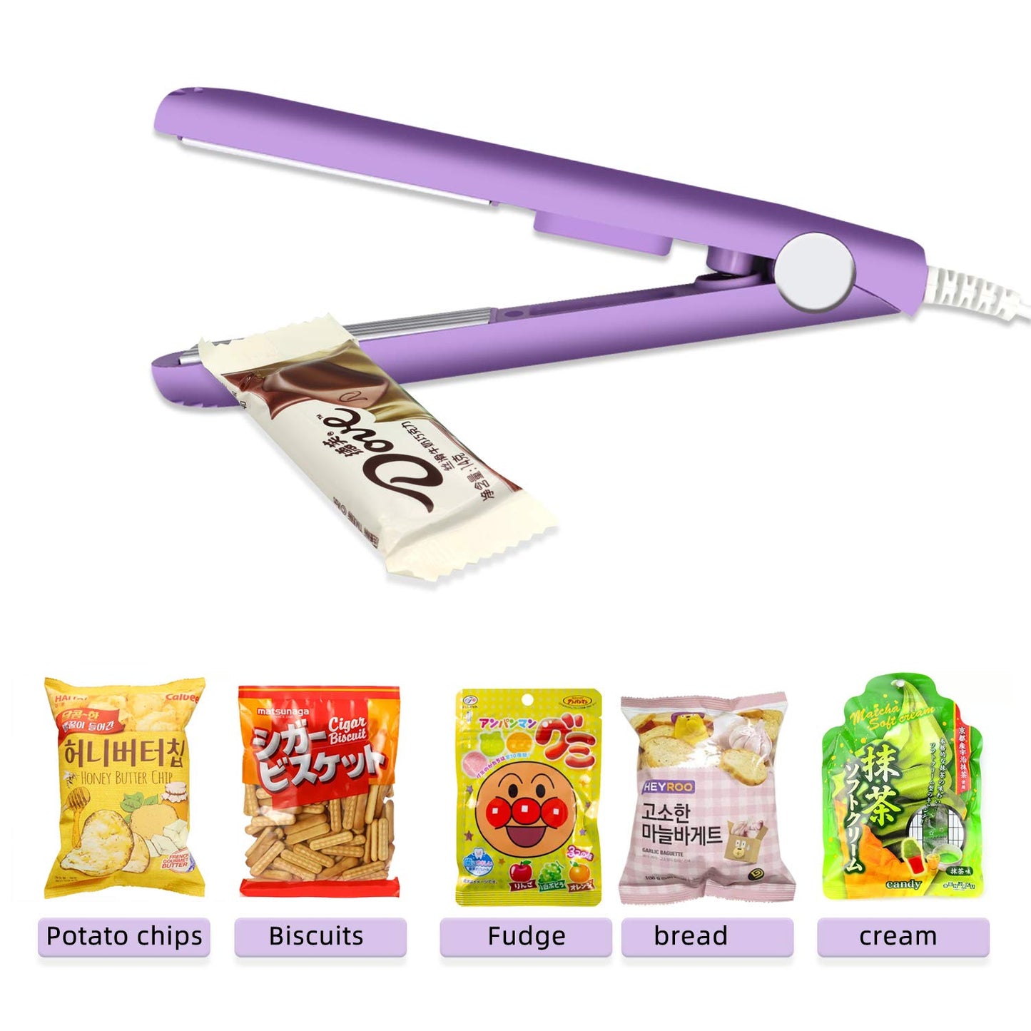 2 PACK Mini Bag Sealer Heat Seal, Handheld Food Sealer Bag Resealer for Food Storage, Portable Smart Heat Sealer Machine with 45” Power Cable for Chip Bags, Plastic Bags, Snack Bags (green+purple)