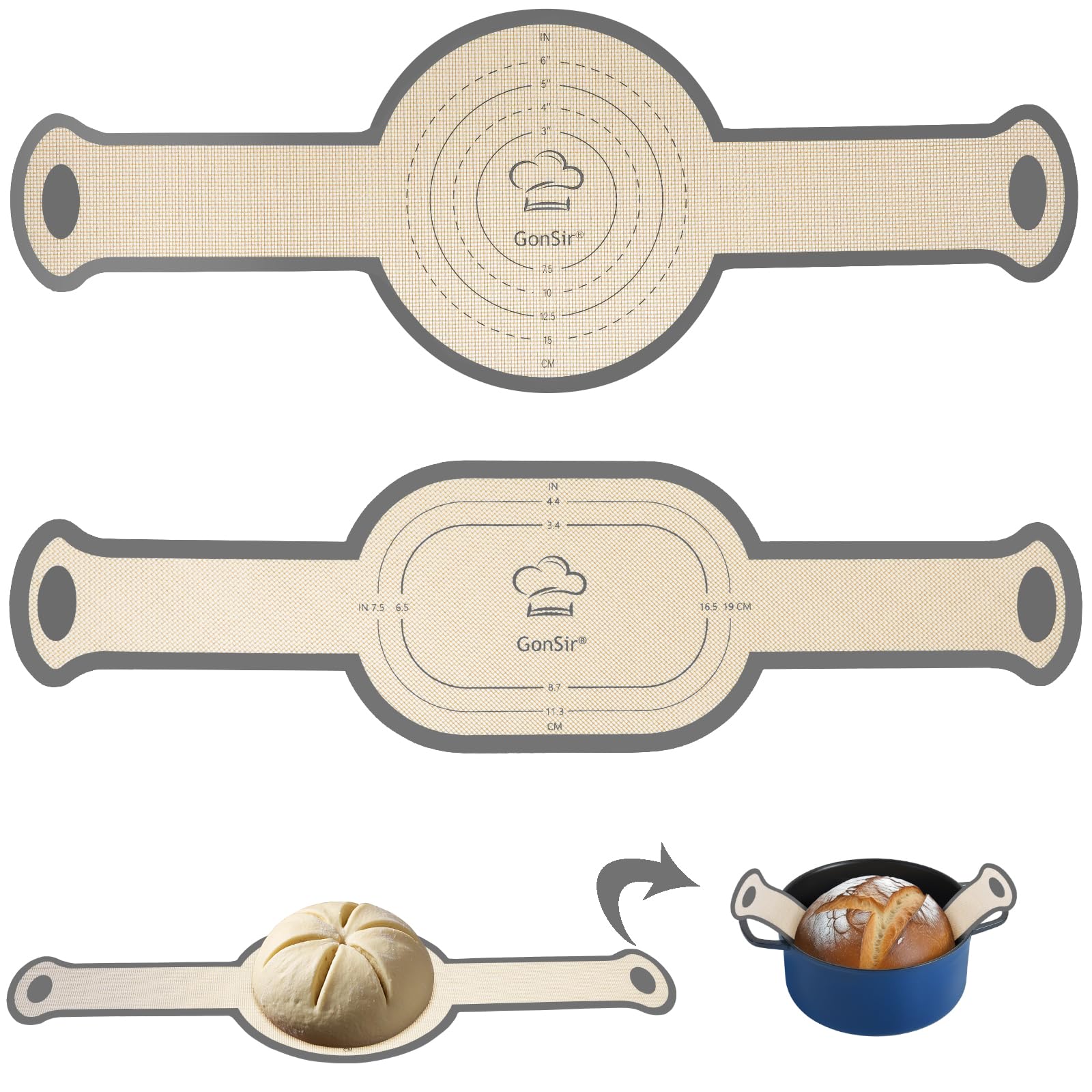 Silicone Bread Sling, 2 Pcs Non-Stick & Easy Clean Dutch Oven Baking Mat with Longer Handles, Silicone Baking Sling to Transfer SourDough Easily, Reusable Bread Mat Set with Storage Bracelets