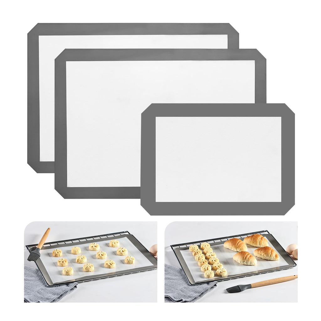 KitchenRaku Silicone Baking Mat, 16.5"x11.6" Non Stick Reusable Silicone Cooking Mat, BPA Free Baking Sheet for Cookies, Macarons Bread & Pastry, Toaster Pad Set of 2