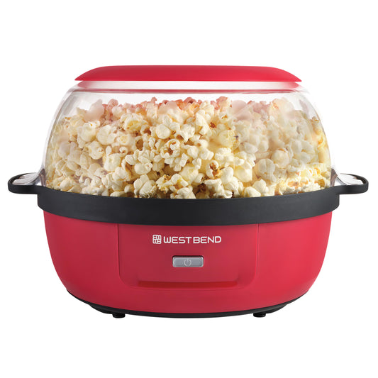 West Bend Stir Crazy Hot Oil Popcorn Popper, Popcorn Maker Machine with Large Serving Bowl Lid and Stirring Rod, 6 Qt, Red