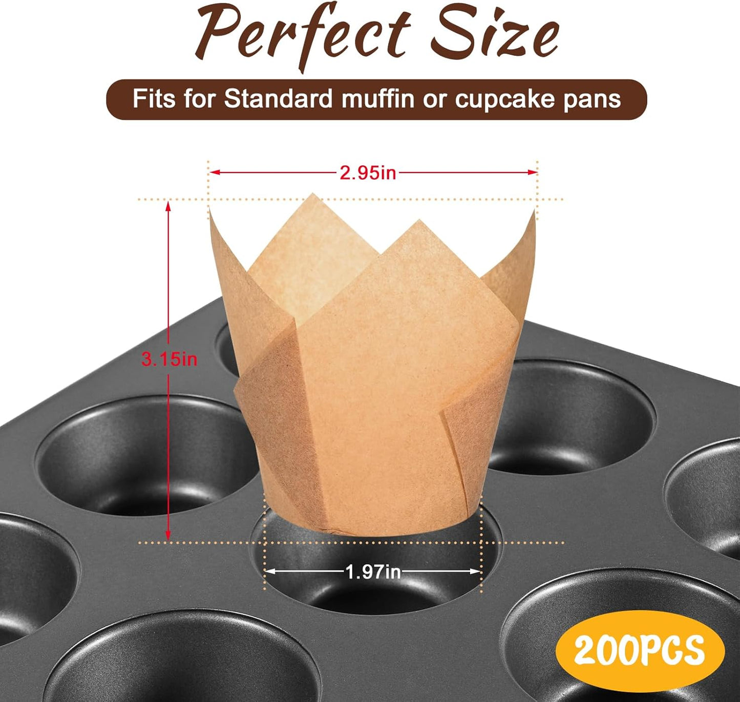 Natural Tulip Cupcake Liners for Baking 200 Cups, Unbleached Parchment paper Muffin Liners, Upgraded Standard Cupcake Wrappers, Greaseproof Cup Cake Liner, Easy to Use in Party, Birthday, Christmas