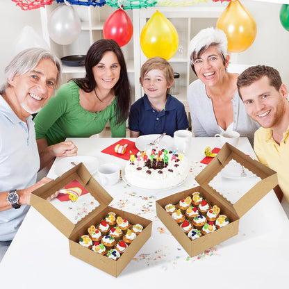 15-Set Cupcake Boxes Hold 12 Standard Cupcakes, Auto-Popup Cupcake Containers with Windows and Inserts, Brown Cupcake Carrier, Food Grade Kraft Cupcake Holders