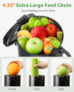 Juicer Machines, ECOSELF Cold Press Juicer with 4.35" Large Feed Chute Fit Whole Fruits and Vegetables, Juice Extractor Self Feeding Effortless for Batch Juicing, Easy to Clean, High Juice Yield