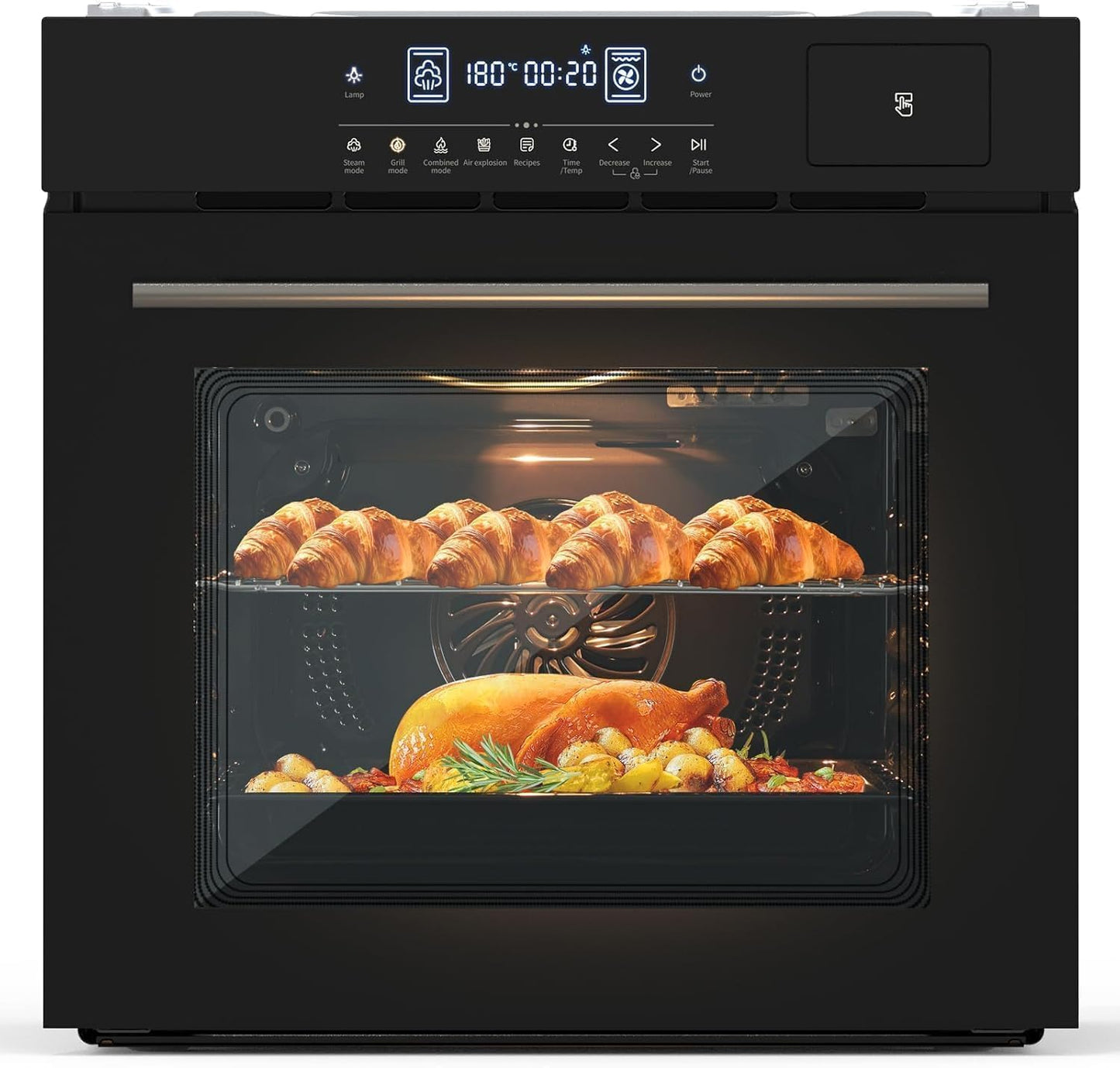 Wall Ovens 24 Inch Electric Single Oven, 2.5Cu.Ft, 3000w, 240V Built-In Oven With Air Fryer & 8 Baking Pro Mode,Touch Control, Timer, Safety Lock,Upgraded