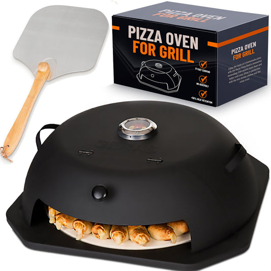 HeatGuard Pro Geras Pizza Oven for Grill - Grill Top Pizza Oven For Outdoor Camping - Pizza Stone, Pizza Peel Kit - Portable Backyard BBQ Pizzas Maker Charcoal, Pellet, Propane Gas Wood Attachment