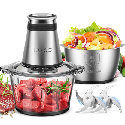 KOIOS Food Processor, 500W Electric Food Chopper with 2 Bowls (8 Cup+8 Cup) & 2 Bi-Level Blades&, Small Electric Grinder Meat Processor for Nuts, Meat, Onion, Garlic, Baby Food, Black