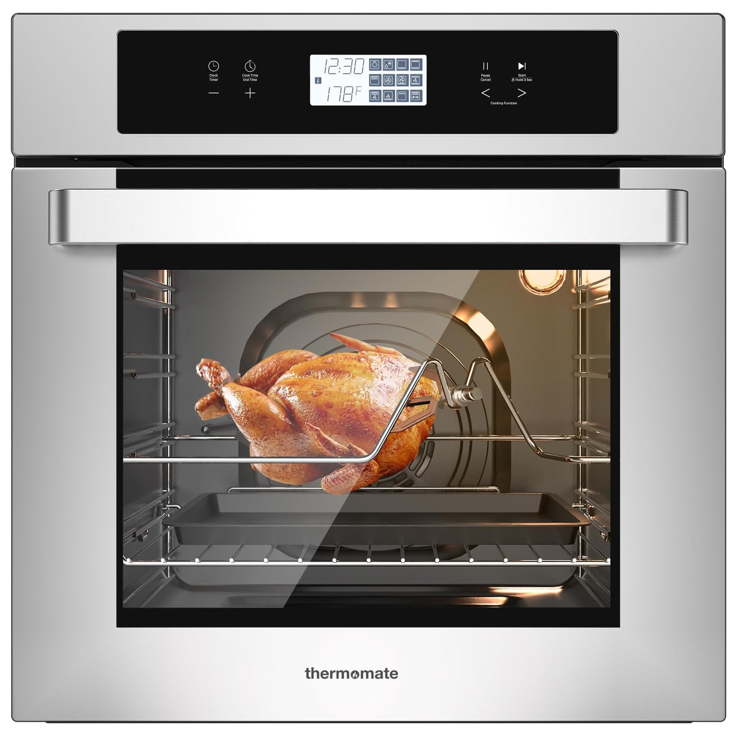 24" Electric Wall Oven, ETL Certified, thermomate 2.6 Cu.Ft. Built-in Wall Oven with 12 Functions, 3100W Convection Ovens, Sensor Touch Control, Safety Lock, Stainless Steel