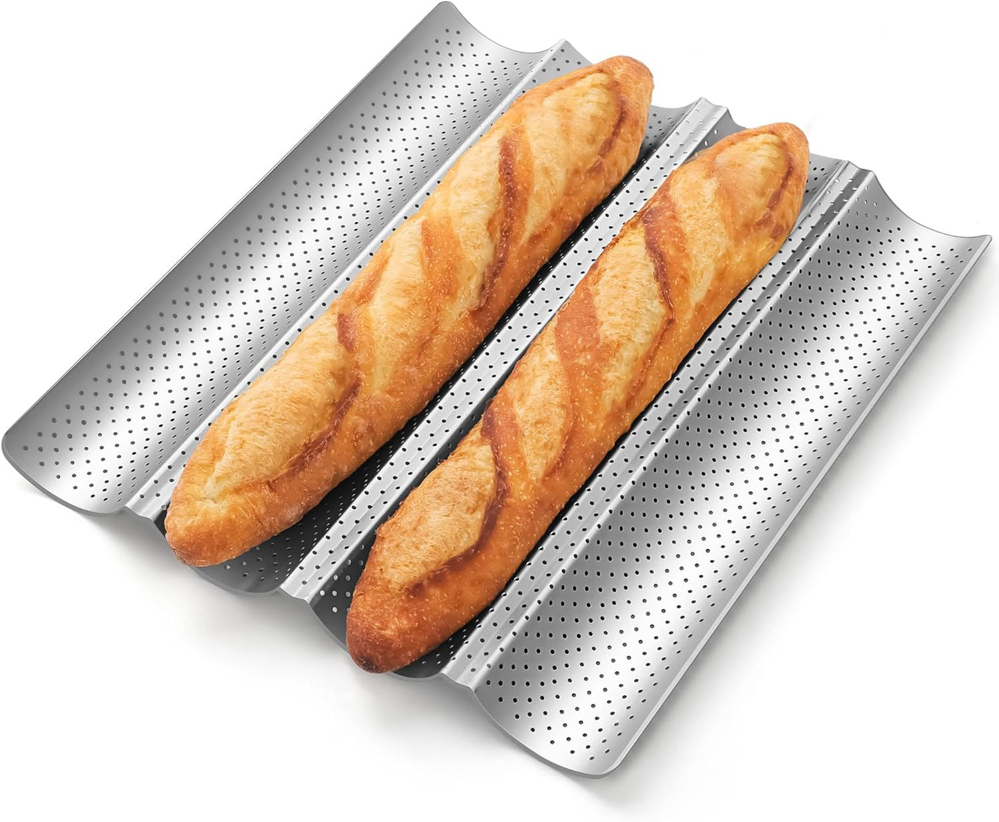 Baguette Bread Pan, Premium Nonstick Perforated Baguette Pan for French Bread Baking, 4 Loaves Baguette Baking Tray for Sourdough, Italian Bread, Perfect for Creating Crisp Golden-Brown Crust