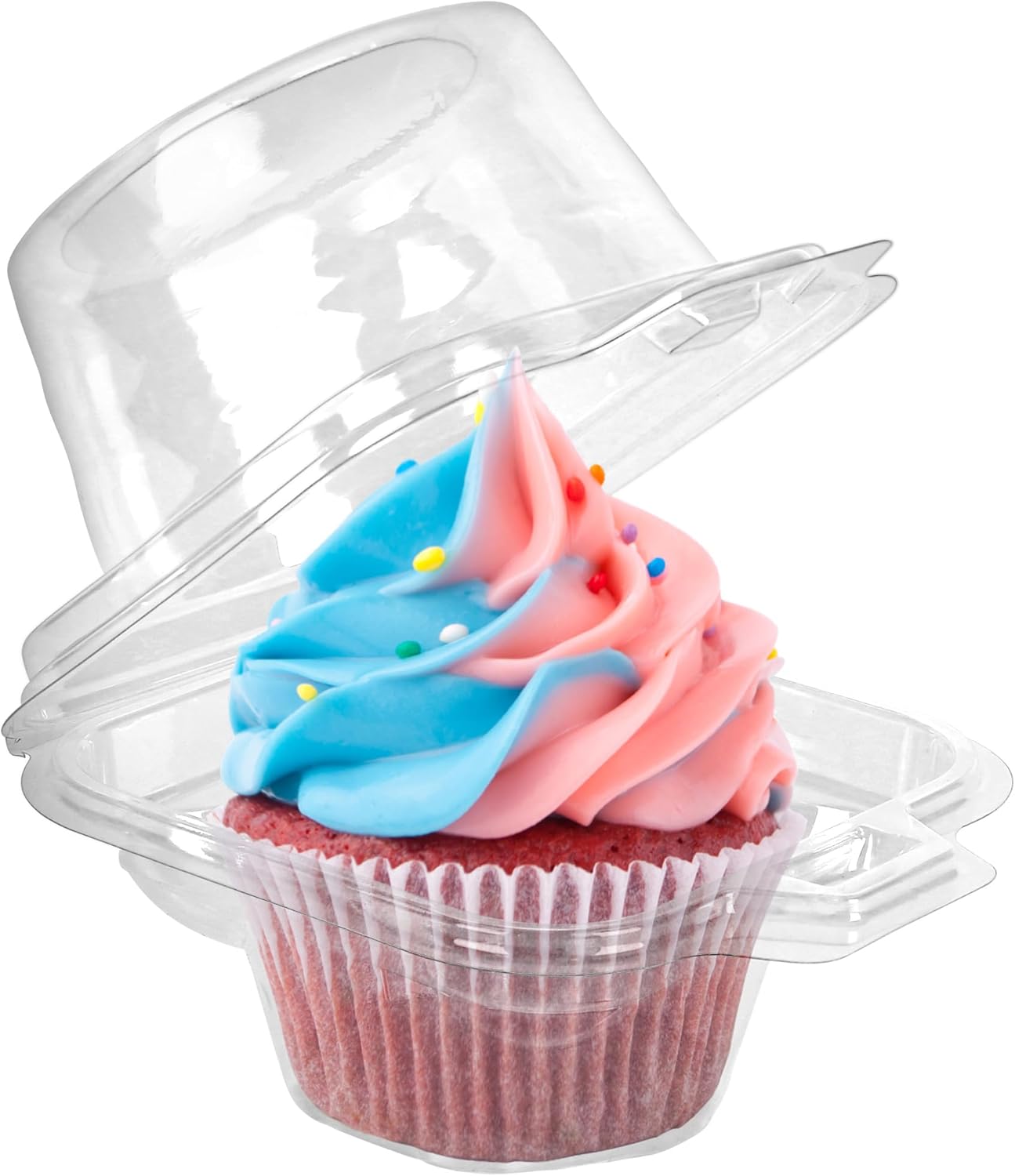 LotFancy Individual Cupcake Containers, 100 Pcs Plastic Clear Cupcake Boxes, Disposable Single Cupcake Holders with Dome Lid, Stackable Muffin Carrier for Wedding Baby Shower