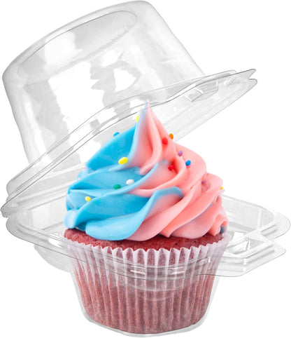 LotFancy Individual Cupcake Containers, 100 Pcs Plastic Clear Cupcake Boxes, Disposable Single Cupcake Holders with Dome Lid, Stackable Muffin Carrier for Wedding Baby Shower