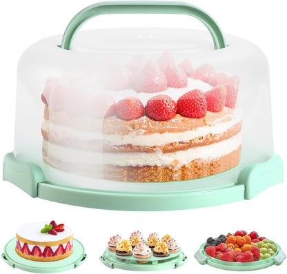 Ohuhu Cake Carrier with Lid and Handle, BPA-Free Cake Containers Cake Holder for 10 inch Cake with 2 Handles Cupcake Carrier - Plastic Cover Two Sided Base for Transport Pies Nuts Fruit Perfect Gifts