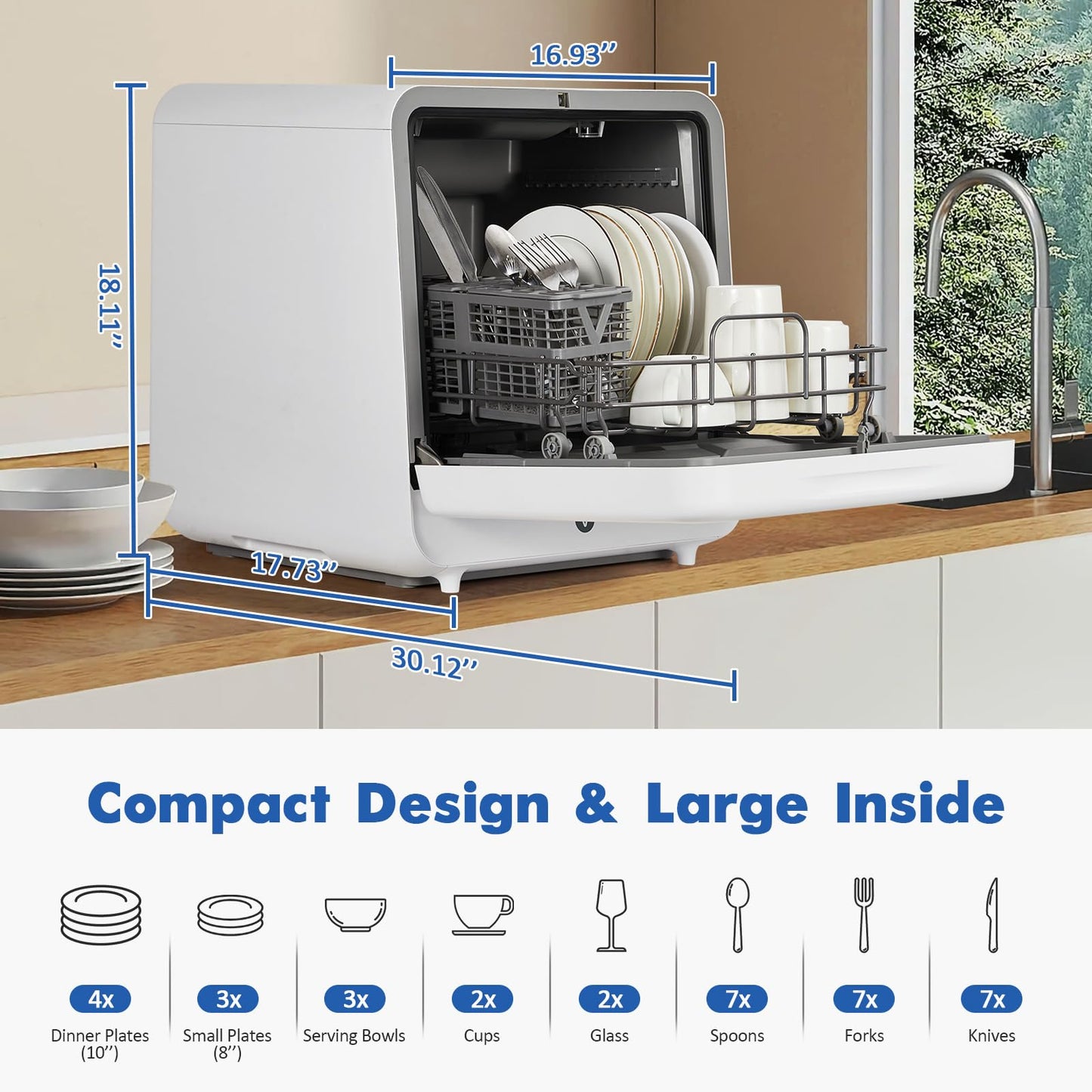 GarveeHome Portable Dishwasher Dishwasher Countertop with Faucet & Manual Water Tank(5L) Modes Water Inlet, Compact with More Space Inside,6 Programs Ideal for RV & Apartments, No Hookup Needed