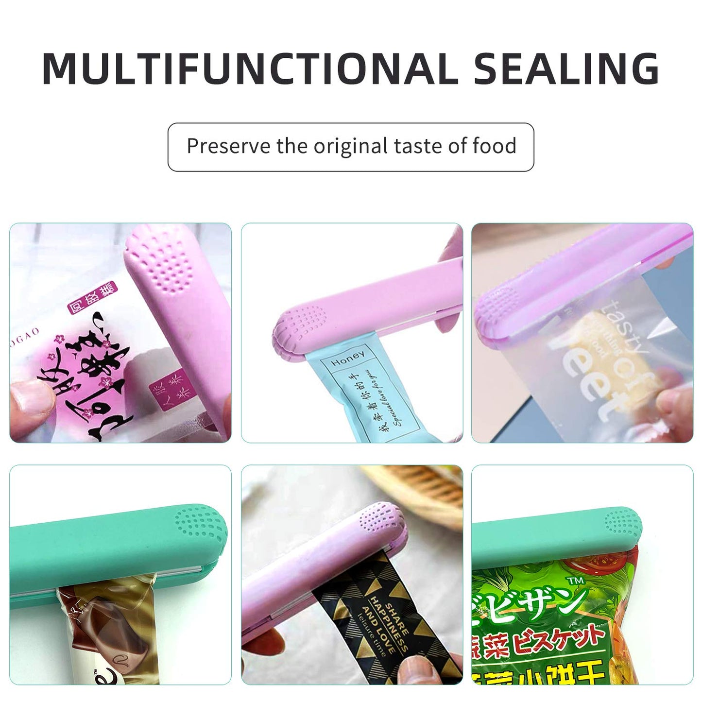 2 PACK Mini Bag Sealer Heat Seal, Handheld Food Sealer Bag Resealer for Food Storage, Portable Smart Heat Sealer Machine with 45” Power Cable for Chip Bags, Plastic Bags, Snack Bags (green+purple)