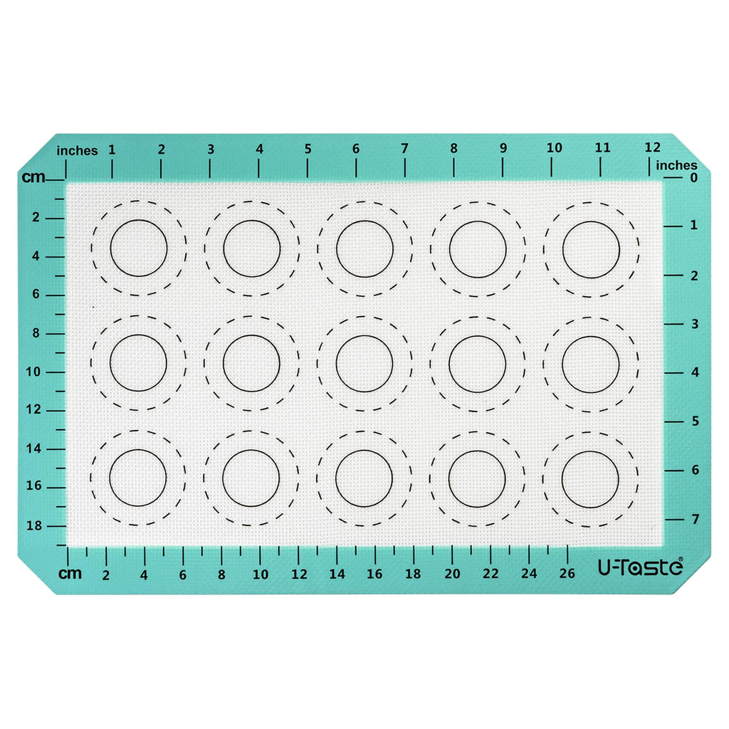 U-Taste 446ºF Heat Resistant Macaron Silicone Baking Mat, Non Stick Reusable Cookies Pastry Sheet Liner with Edge Enhancement Circle Measurement (Half/Jelly Roll/Quarter Sheets Size, Aqua Sky)