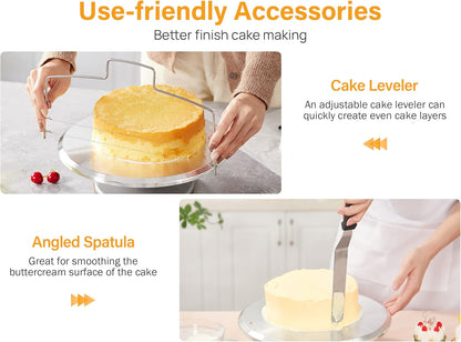 Kootek 22pcs Cake Decorating Supplies Kit, Baking Tools with 12" Aluminium Cake Turntable Rotating Cake Stand, Piping Bags and Tips Set, Icing Spatula, Cake Leveler, 3 Icing Scrapers for Mother's Day