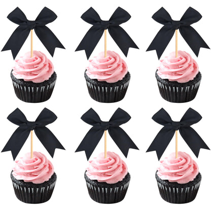 20 Pack Bow Cupcake Toppers Birthday Bowknot Ribbons Coquette Pink Bow High Footed Cup Balloon Wall Party Decorations Bridal Cake Dessert Picks Baby Girl Boy Wedding Party Supplies pink1