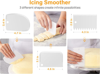 Kootek 22pcs Cake Decorating Supplies Kit, Baking Tools with 12" Aluminium Cake Turntable Rotating Cake Stand, Piping Bags and Tips Set, Icing Spatula, Cake Leveler, 3 Icing Scrapers for Mother's Day