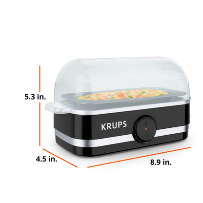 KRUPS: Simply Electric Plastic and Stainless Steel Egg Cooker 6 Eggs 400 Watts Hard, Medium, and Soft Boiled, Poached, Scrambled, Omelets, Rapid Cook Black