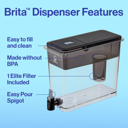 Brita UltraMax Large Water Dispenser with 1 BritaPlus Filter, 27 Cup, Black (Package May Vary)