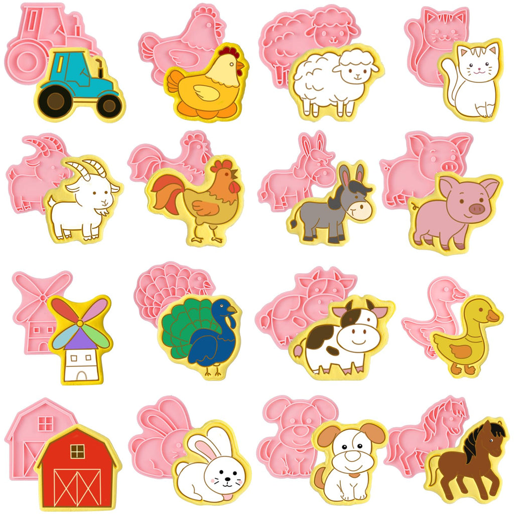 16 PCS Transportation Vehicle Cookie Cutters with Plunger Stamper, Car Cookie Mould Set, Transportation Theme Set Embossing Dies, Construction Vehicles Cookie Cutters Set for Fondant Cookies