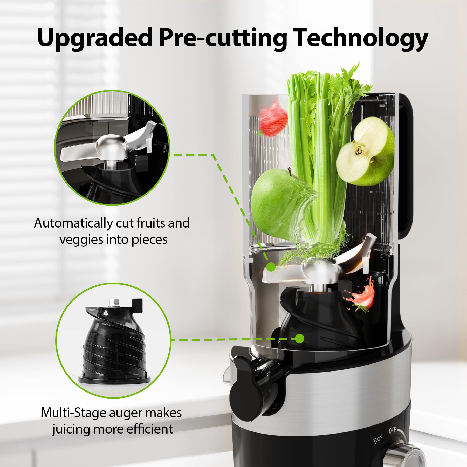 Juicer Machines, Aeitto Cold Press Juicer,4.9" Wide Mouth Fits for Whole Fruits and Vegetables, Slow Masticating Juicer Easy to Clean, High Juice Yield,Black