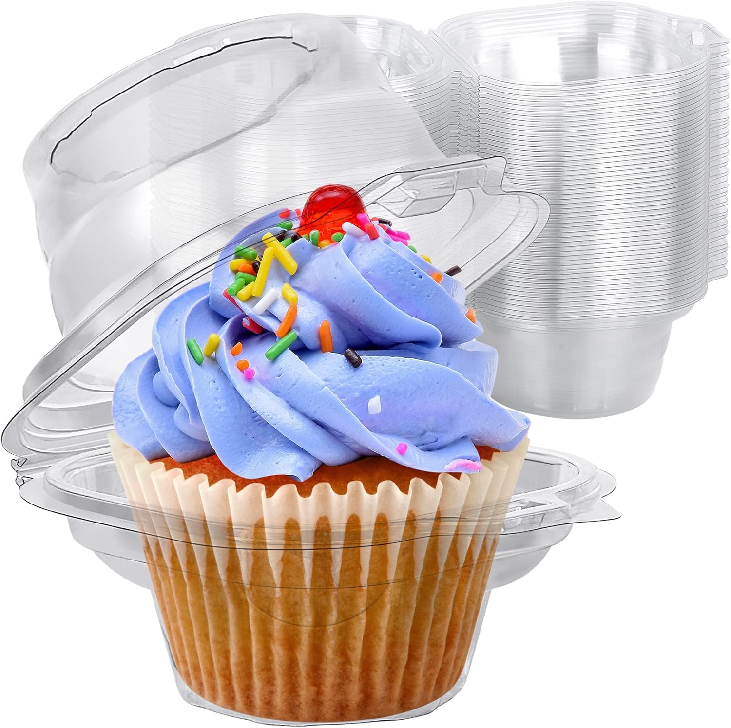 Cupcake Boxes Individual Cupcake Containers, 50 Packs Regular Single Cupcake Holder High Topping for Muffins, Thicker Stackable Plastic Cupcake Carrier for Party (50 pack)