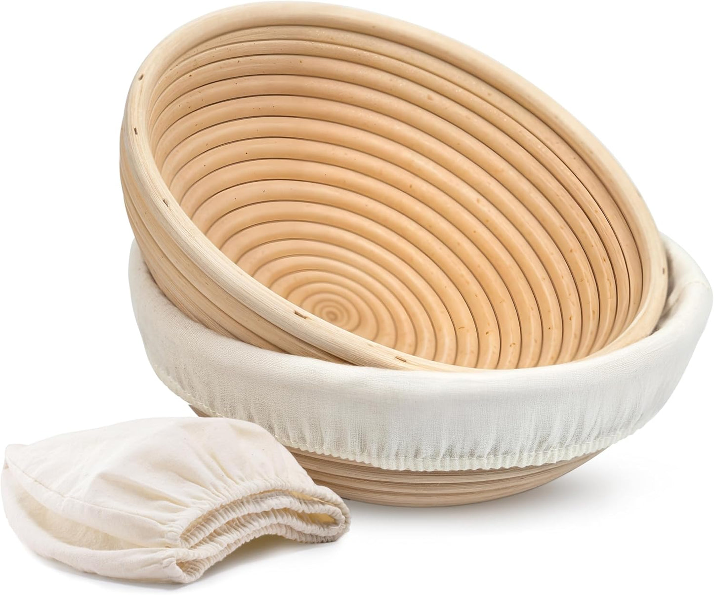 Banneton Bread Proofing Basket, Kook, Sourdough Proofing Bread Basket, Bread Banneton Proofing, Artisan Sourdough Making Baskets, 9 Inch Rattan Baskets and Cloth Liners, Set of 2, Round