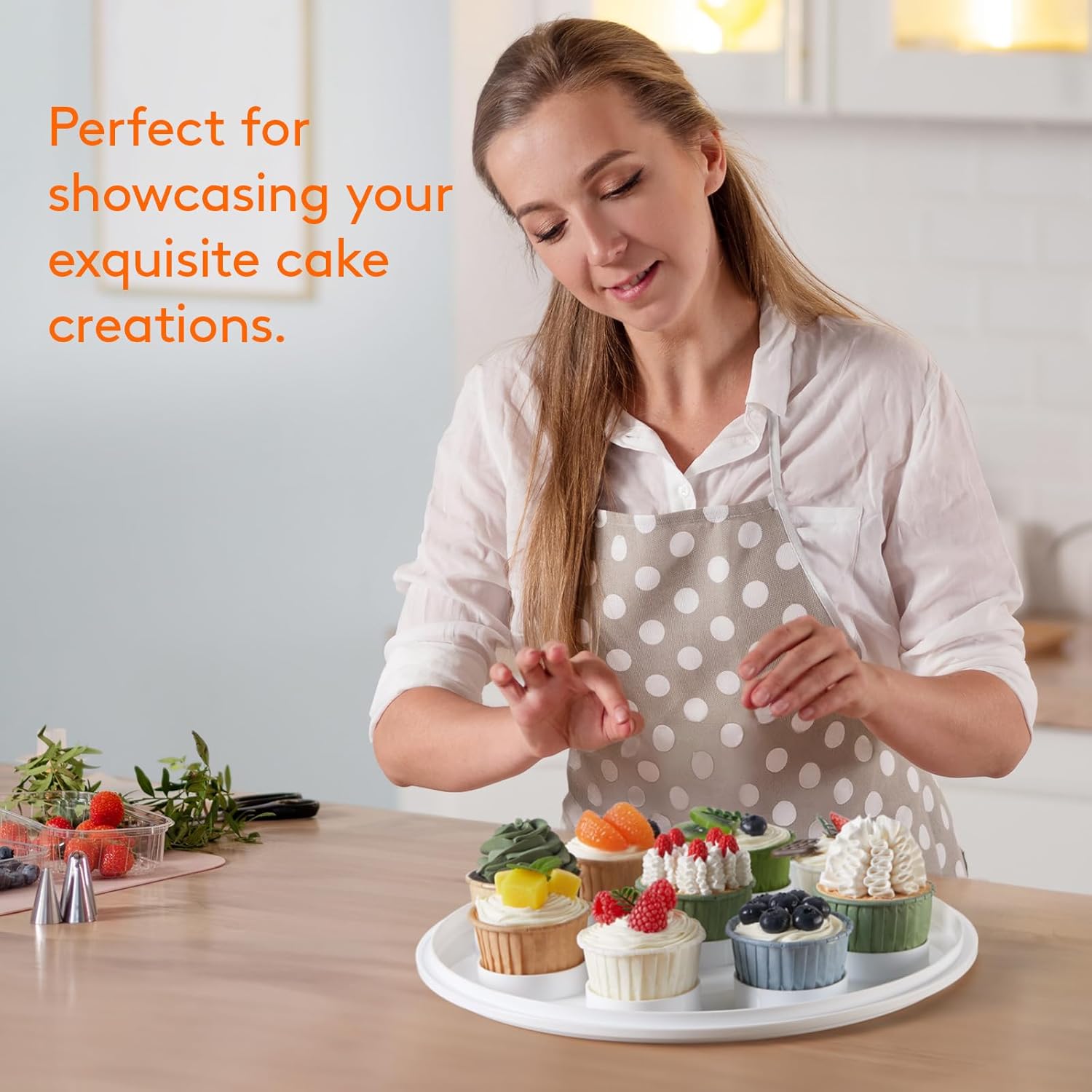 Lifewit Cake Carrier with Lid and Handle, Two Sided Cupcake Carrier Holder for 10” Cake or 9 Standard-Sized Cupcakes, Plastic Round Cake Transport Storage Container Stand for Pies and Cookies, White