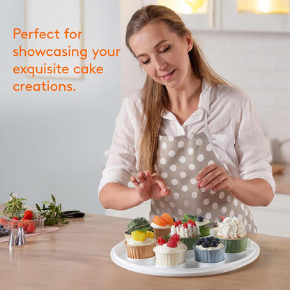 Lifewit Cake Carrier with Lid and Handle, Two Sided Cupcake Carrier Holder for 10” Cake or 9 Standard-Sized Cupcakes, Plastic Round Cake Transport Storage Container Stand for Pies and Cookies, White