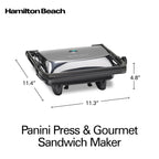 Hamilton Beach Panini Press Sandwich Maker & Electric Indoor Grill with Locking Lid, Opens 180 Degrees for any Thickness for Quesadillas, Burgers & More, Nonstick 8" x 10" Grids, Chrome (25460AG)